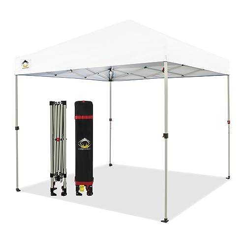 CROWN SHADES Canopy Tent, 8 x 8 Foot Portable Pop Up Outdoor Shelter with Easy 1 Push Center Lock, UV Protection, and Carry Bag , White