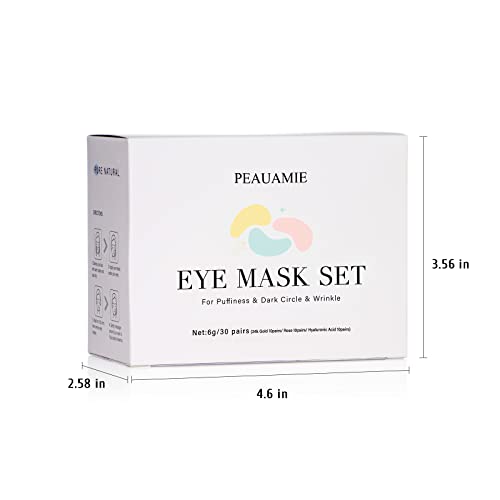 PEAUAMIE Under Eye Patches (30 Pairs) Gold Eye Mask and Hyaluronic Acid Eye Patches for puffy eyes,Rose Eye Masks for Dark Circles and Puffiness under eye skin care Smooth Wrinkles products