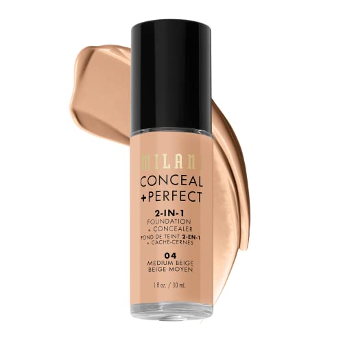 Milani Medium Beige Liquid Foundation Concealer - Flawless Complexion, Cruelty-Free, Covers Blemishes