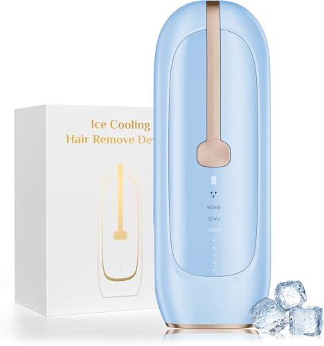 IPL Laser Hair Removal Device with Sapphire Ice Cooling - Nearly Painless, 21J, 41°F