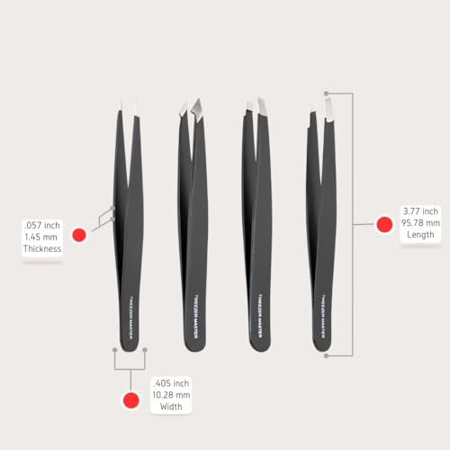 ? Professional Tweezer Set [Black] ? Stainless Steel Slant & Pointed Tips for Eyebrow & Facial Hair Removal ? Rust-Resistant Grooming Tool with Travel Case
