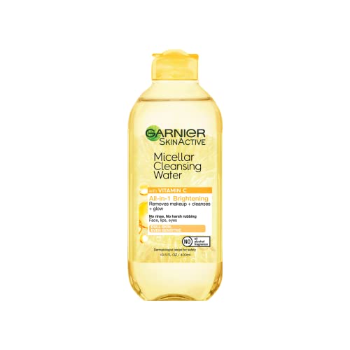 Garnier Micellar Water with Vitamin C, Facial Cleanser & Makeup Remover, 13.5 Fl Oz (400mL), 1 Count (Packaging May Vary)