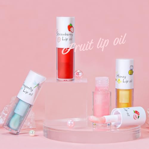 Crystal Jelly Fruit Lip Oil Set - 4 Pack Hydrating Lip Gloss
