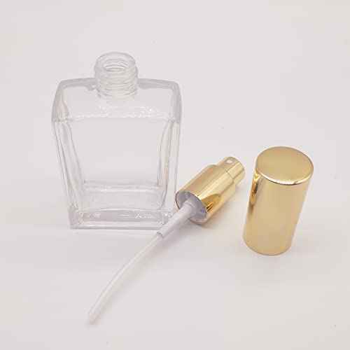 8PCS Square Glass Spray bottle,Small Refillable Container with Fine Mist srpayer,Perfume bottle (50ml, Clear+Gold)