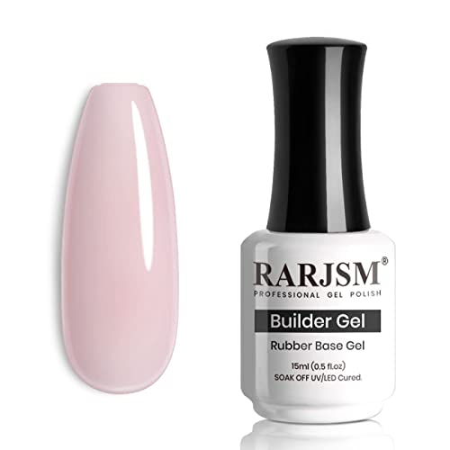 RARJSM Rubber Base Gel Light Pink Sheer Rubber Base Coat Gel Nail Polish Transparente Pink for Nails French Manicure Extend Gel Soak Off UV LED Curing Requires Single Bottle 15ml Salon Home DIY Use