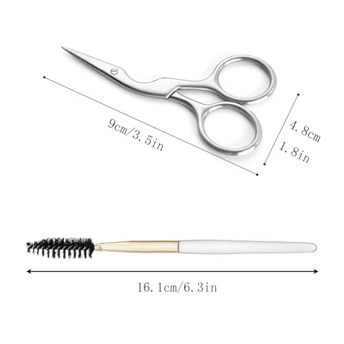 Silver Eyebrow Shaping Scissors and Brush Set - Stainless Steel Grooming Tool for Women and Men