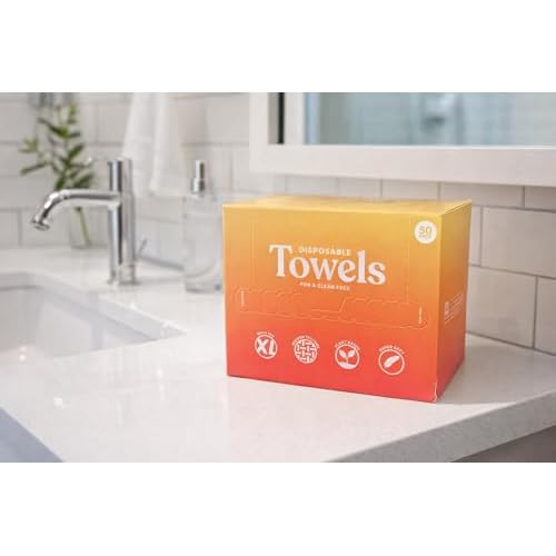 Vacation Club XL Biodegradable Face Towels (50 Count) ? Plant-Based Disposable Facial Wipes for Cleansing, Makeup Removal & Skincare ? Textured, Soft & Eco-Friendly