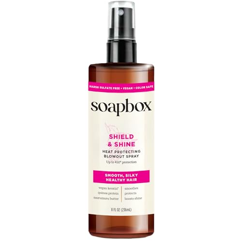 Soapbox Heat Protectant Spray, 8oz - Strengthening Hair Care, 3-in-1 Heat Protection, Shine Boosting, Anti Frizz Hair Spray, Vegan, Silicone Free, Sulfate Free, Color Safe