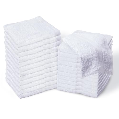 Living Fashions Premium White Cotton Washcloths Set of 24 - Thick Loop Pile Wash Cloths 12"x12" - Ultra-Soft 100% Ring-Spun Cotton Face Towels - Luxury Spa Quality Face Cloths