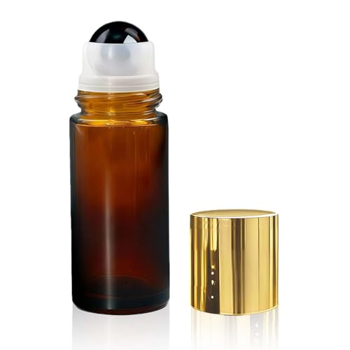 Warmify 50ml Obsidian Glass Roller Bottles for Essential Oils & Perfume - Leak-Proof Amber Refill Set