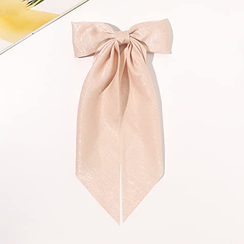 Silk Satin Long Bow Hair Barrettes with Ribbon Bow Hair Clips For Women, Big Alligator Hair Bow Clips for Women and Girls (5pcs - mix color a)