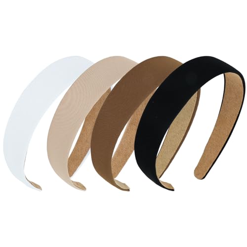 YISSION 4Pcs Wide Headbands for Women Girls Non Slip Head Band Plain Head Bands Fashion Hair Bands Solid Brown Black White Headband DIY Cosplay Hair Accessories for Women Girls