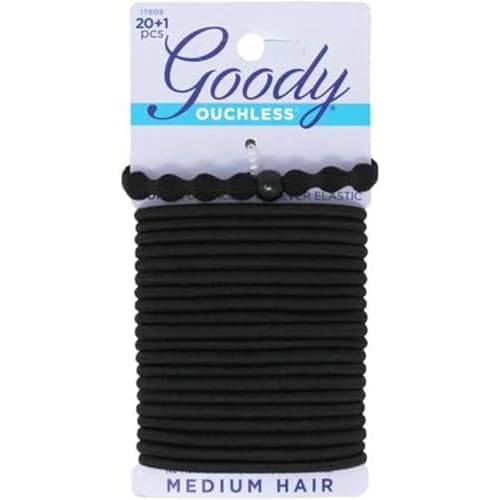 Goody Ouchless No-Metal Elastics Hair Ties for Medium Hair, 20+1 Pcs - Pain-Free Hair Accessories for Women Perfect for Long Lasting Braids, Ponytails and More