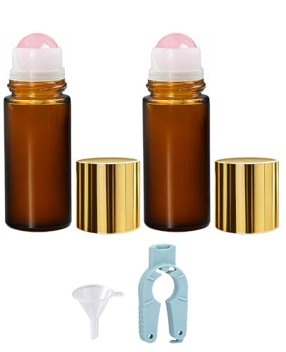 Rose Quartz Roller Bottle Set - 2x50ml Refillable Glass Oil Applicators