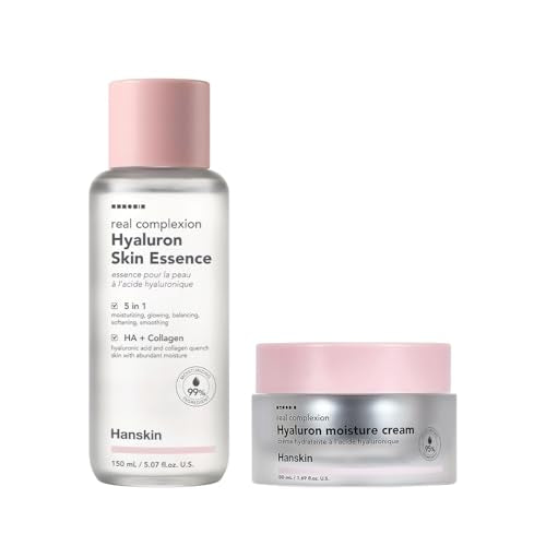 Hanskin Pink Hydration Duo ? Hyaluron Skin Essence & Moisture Cream | Deep Moisture & Soothing Care for Dry, Sensitive Skin | Lightweight Glow Set for Radiant, Dewy Glass Skin | K-Beauty