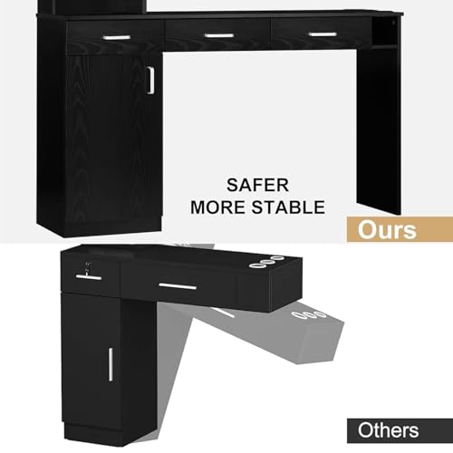 Black Salon Station w/ 3 Drawers, Cabinet & 3 Dryer Holders