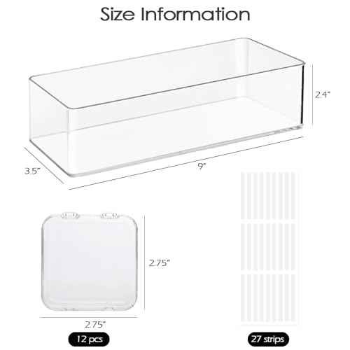 12 Pcs 2.75" Press On Nail Storage Box Container False Nail Organizer Acrylic Display Case Packaging Box with Adhesive Double Sided Tape for Nail Art (Not Included Press On Nail)