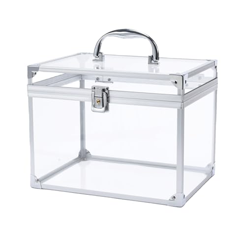 Crown Box, Clear Cosmetic Case, Acrylic Artists Display Case, Toiletry Train Case with Latches & Handle Large Capacity Acrylic Travel Makeup Tools Box for Vanity Dresser Bathroom Counter (Silver)