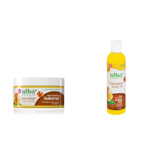 Alba Botanica Hawaiian Body Cream & Oil Bundle - Deep Moisturizing Kukui Nut, Cream 6.5 Oz & Oil 8.5 Oz