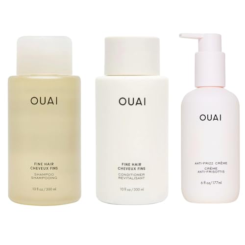 OUAI Anti-Frizz Bundle - Fine Hair Shampoo, Conditioner & Crème Set