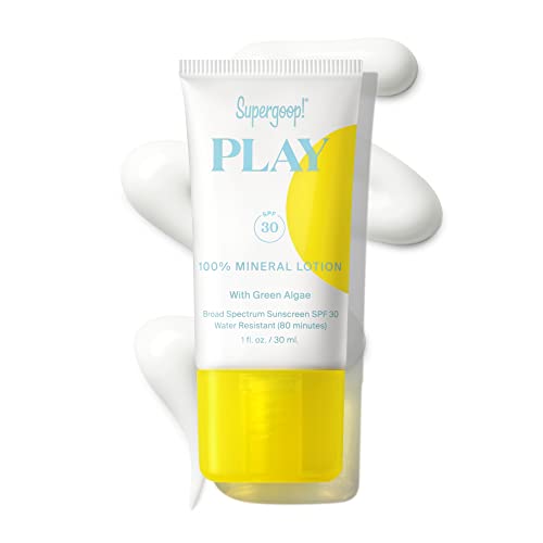 Supergoop! PLAY Mineral Lotion - 1 fl oz - Broad Spectrum SPF 30 Sunscreen for Face & Body - Lightweight, Fast Absorbing + Water-Resistant - With Green Algae