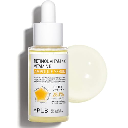 APLB Retinol Vitamin C Vitamin E Ampoule Serum | RETINOL VITA CEN¢â 28.1% 1.35 FL.OZ/Korean Skincare, Long lasting moisturizing, Revitalize for gentle and improve skin texture