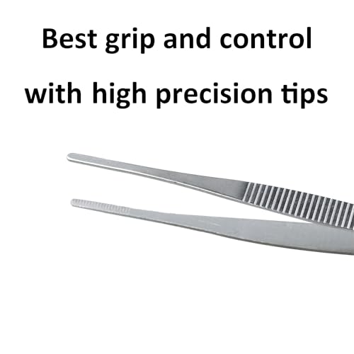 3Pcs 10 Inch Thumb Dressing Forceps, Stainless Steel Multipurpose Tweezer with Serrated Tip, Professional Grade Tissue Tweezers for Medical, Lab, Electronic Repairs and Craft Use