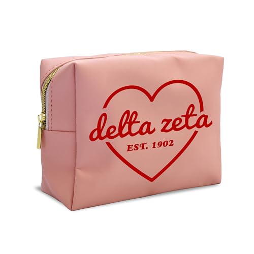Sorority Shop Delta Zeta Makeup Bag - Multi-Purpose PU Leather, Water-Resistant Makeup travel bag with Licensed Design and Zipper Closure, Perfect Delta Zeta Sorority Gifts for Women