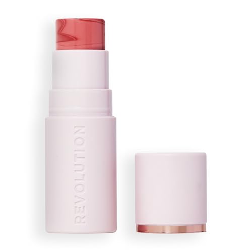 Revolution Skin Silk Marble Blush Stick - Rosy Cheeks, Buildable Cream-to-Powder Formula
