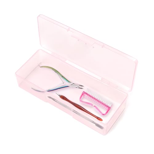 Transparent Nail Art Storage Box with Pink Flip Lid