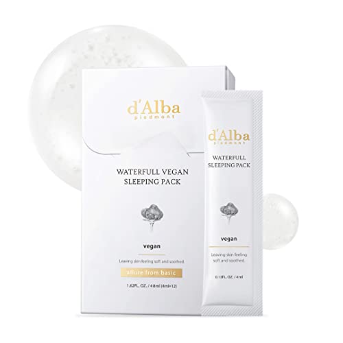 d'Alba Italian White Truffle Waterfull Vegan Sleeping Pack, Non Wash-off Overnight Face Mask, Portable Gel-type for moisture retention, Safe for sensitive skin, Korean Skin Care