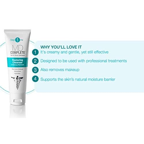 MD Complete 2-in-1 Restoring Cleanser and Makeup Remover | Anti-Aging Gentle, Non-Foaming Cleanser | with Aloe Vera and Chamomile 3 fl oz