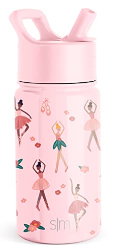 Simple Modern Kids Water Bottle with Straw Lid | Insulated Stainless Steel Reusable Tumbler for Toddlers, Girls | Summit Collection | 14oz, Pink Ballerina