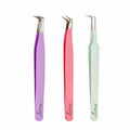LASHORAA Lash Tweezers Set for Eyelash Extensions - 3 Piece Precision Fiber Tip Diamond Grip, Volume, L-Shape Boot, 90 Degree Tweezers - Includes Leather Case for Classic Lashes & Premade Fans