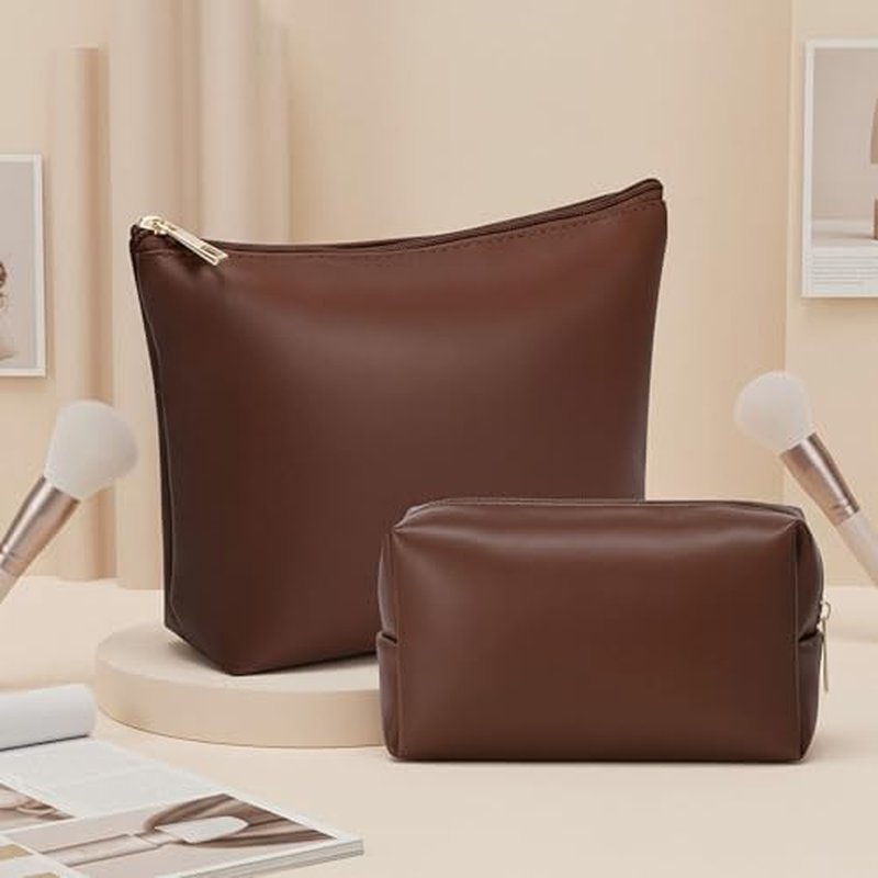 Kigeli 2Pc PU Leather Makeup Bag Set | Waterproof Travel Toiletry Organizer