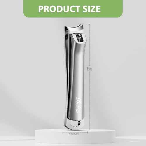 BALUCA Curved Toenail Clipper for Senior for Thick Nails, Professional Finger Nail Clipper for Women for Hard Nails, Stainless Steel Nail Cutter for Accurate Trimming and Grooming,Silver