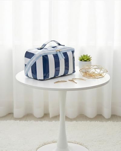 Preppy Stripe Clear Travel Makeup Bag with Handle | Waterproof