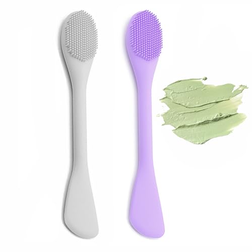 Double-End Silicone Face Mask Brush Set - Grey & Purple
