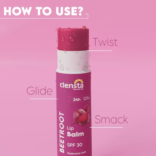 Clensta Beetroot Tinted Lip Balm | SPF 30 with Hyaluronic Acid | 24 Hour Hydration | Nourishing Lip Tint | Moisturizing Lip Balm for Dry & Cracked Lips | 0.16 Oz/4.5g