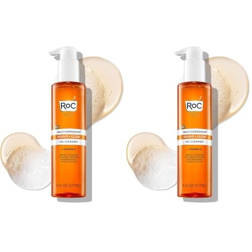RoC Multi Correxion Revive + Glow Gel Vitamin C Cleanser,Face Wash,Facial Cleanser with Glycolic Acid,Paraben-Free,Sulfate-Free Skin Care - 6 Ounces,(Pack of 2)