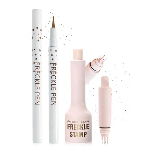 2 Pcs Faux Freckle Stamp Pen, Liquid Freckle Stamp and Freckles Pen Set, Waterproof Long-Lasting Quick Dry Freck Pencil for Natural Lifelike Sunkissed Fake Face Freckles Tattoo Makeup, 02 Medium Brown
