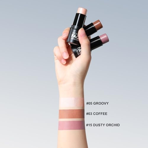 FOCALLURE 3Pcs Cream Contour Highlighter Blush Stick Set Fair 03+05+15