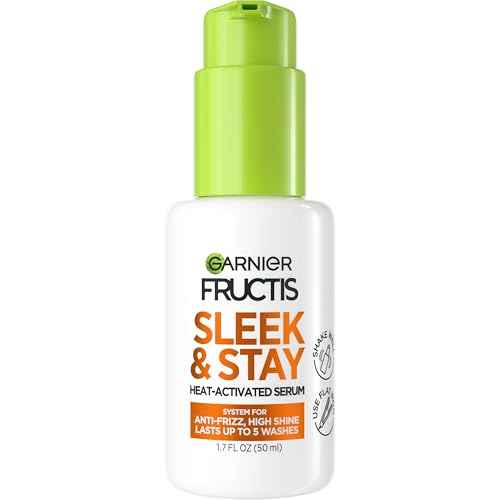 Garnier Fructis Sleek and Shine Sleek and Stay Hair Serum for Frizzy, Dry Hair, Heat Protectant Formulated with Alpha Silane, 1.7 Fl Oz(Packaging May Vary)