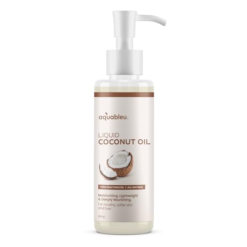 Aquableu Fractionated Liquid Coconut Oil - 100% Pure and All-Natural - Moisturizing, Lightweight and Deeply Nourishing - Promotes Healthy, Softer Skin & Hair - Hydrating - 8 oz