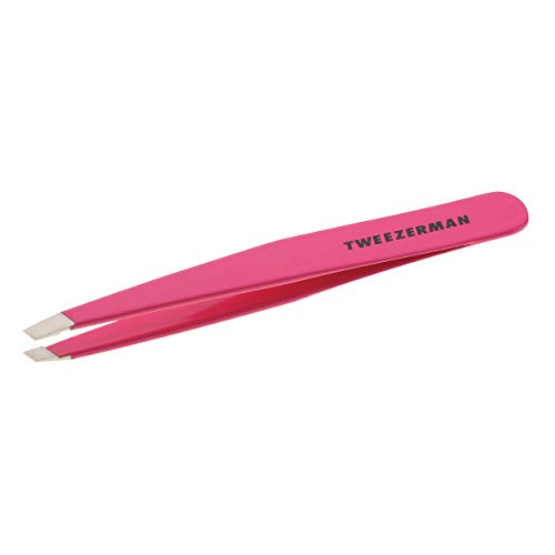 Tweezerman Stainless Steel Slant Tweezer - Eyebrow Tweezers for Women and Men (Black) & Stainless Steel Slant Tweezer - Eyebrow Tweezers for Women and Men (Neon Pink)