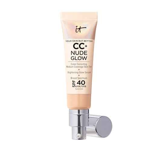 IT Cosmetics CC+ Nude Glow - Medium Coverage Foundation with SPF 40 & Brightening Glow Serum, Lightweight Skin Tint, 2% Niacinamide + Hyaluronic Acid, Up to 24H Hydration, Normal/Dry Skin - 1.08 fl oz