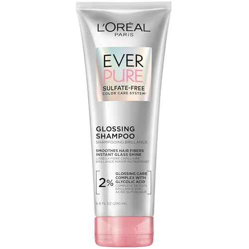 L'Oreal Paris Glossing Sulfate Free Shampoo with Glycolic Acid, Hair Care for Lasting Shine and Smoothness for Dull, Dry Hair, EverPure, 6.8 Fl Oz