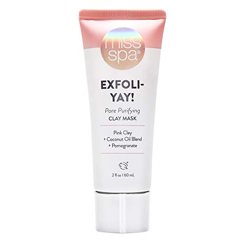 MISS SPA Clay Face Mask for Women, Pore Purifying Pink Clay Mask, Pomegranate + Coconut Oil, Exfoliate Draw Dirt from Pores, Anti-Aging Cream Mask, For Acne Prone Sensitive Skin, 2 Oz.