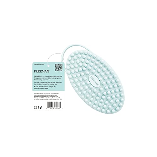 Freeman Premium Silicone Body Scrubber, Exfoliating & Massaging, Double Sided Silicone Scrubber, Durable & More Hygienic Than Loofah, for Men & Women, Cruelty-Free Shower & Bath Accessory, 1 Count