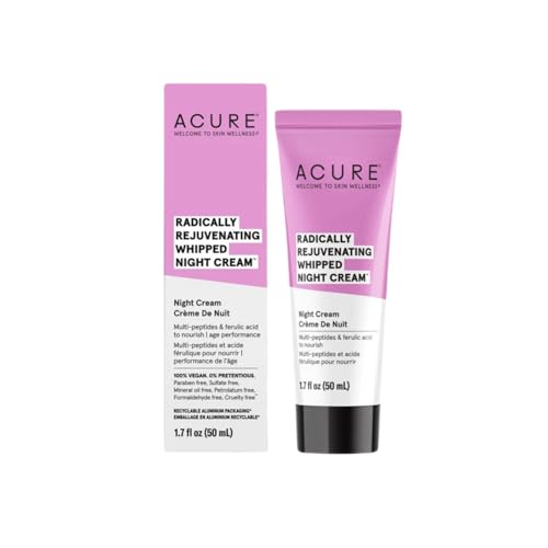 ACURE Radically Rejuvenating Whipped Night Cream - Anti-Aging Support, Multi-Peptides, Ferulic Acid & Vitamin C - Ultimate Night Repair, Hydrate and Rejuvenate - Vegan Plant Based-Infused - 1.7 Fl Oz